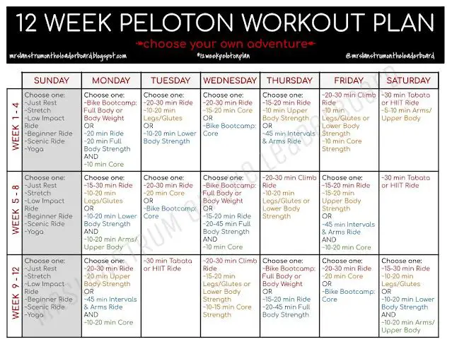 a 12 weeks full peloton workout plan detailed day by day