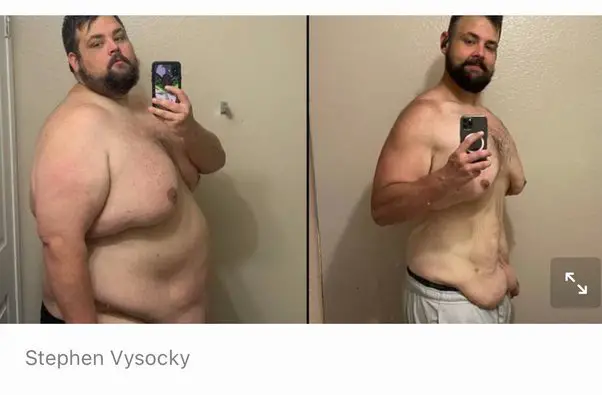 man showing in the mirror the difference between loseskins and fat