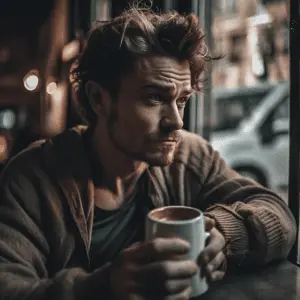 man drinking coffee at a table in a restaurant copyright nothing2queen