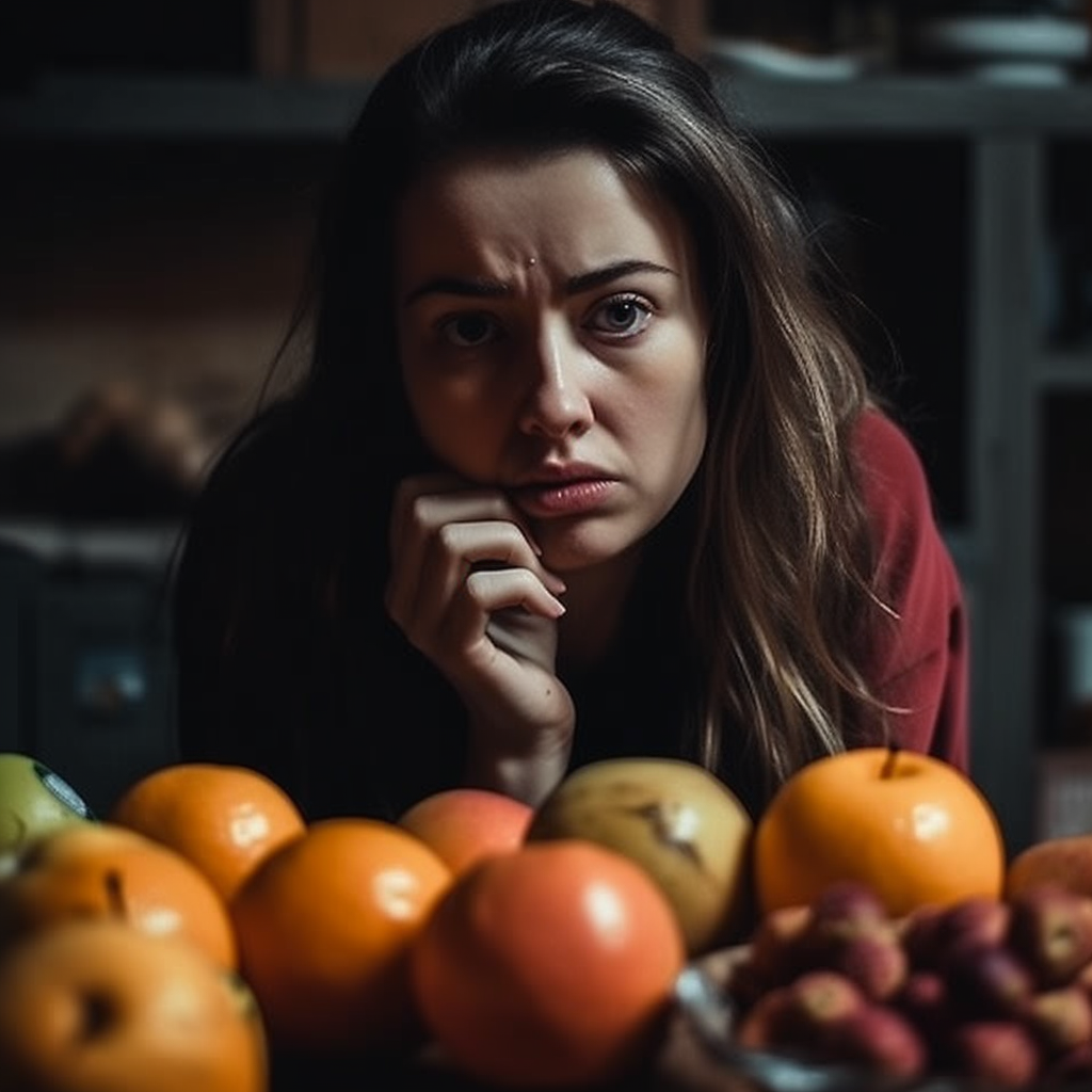 woman sick watching the fruits on the kitchen table copyright nothing2queen